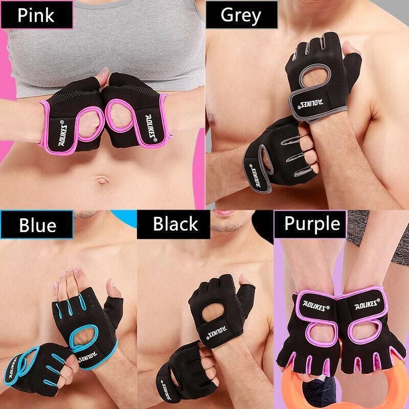 M Size Sports Gloves Weight Lifting Exercise Training Workout Bike Riding Men Women - Black+Grey