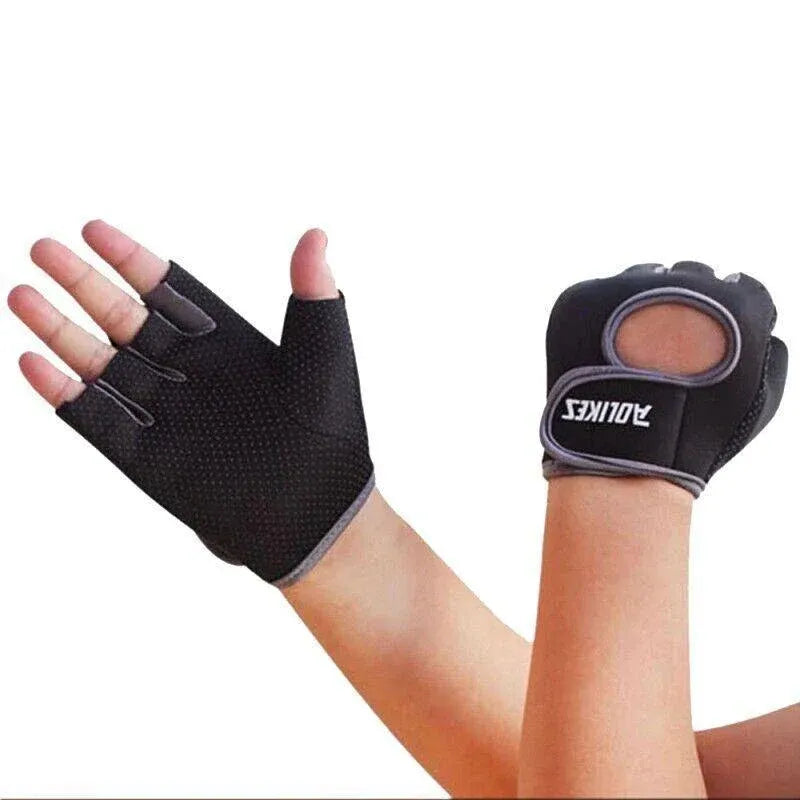 M Size Sports Gloves Weight Lifting Exercise Training Workout Bike Riding Men Women - Black+Grey