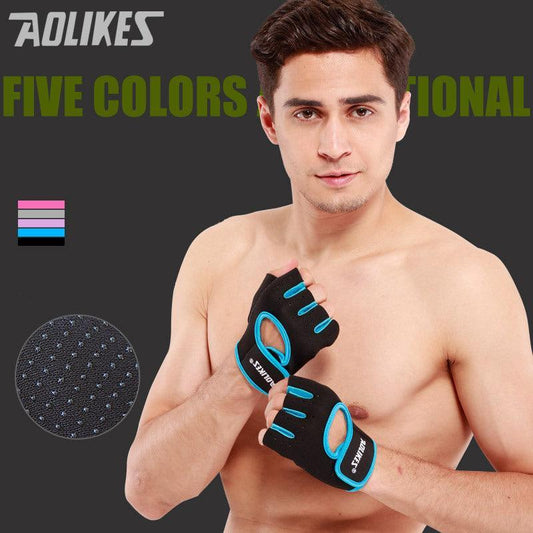 L Size Aolikes Sports Gloves Weight Lifting Exercise Training Workout Bike Riding - Black+Blue