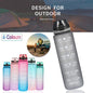 1L Water Bottle Motivational Drink Flask With Time Markings Bpa Free Sport Gym - Blue+Purple