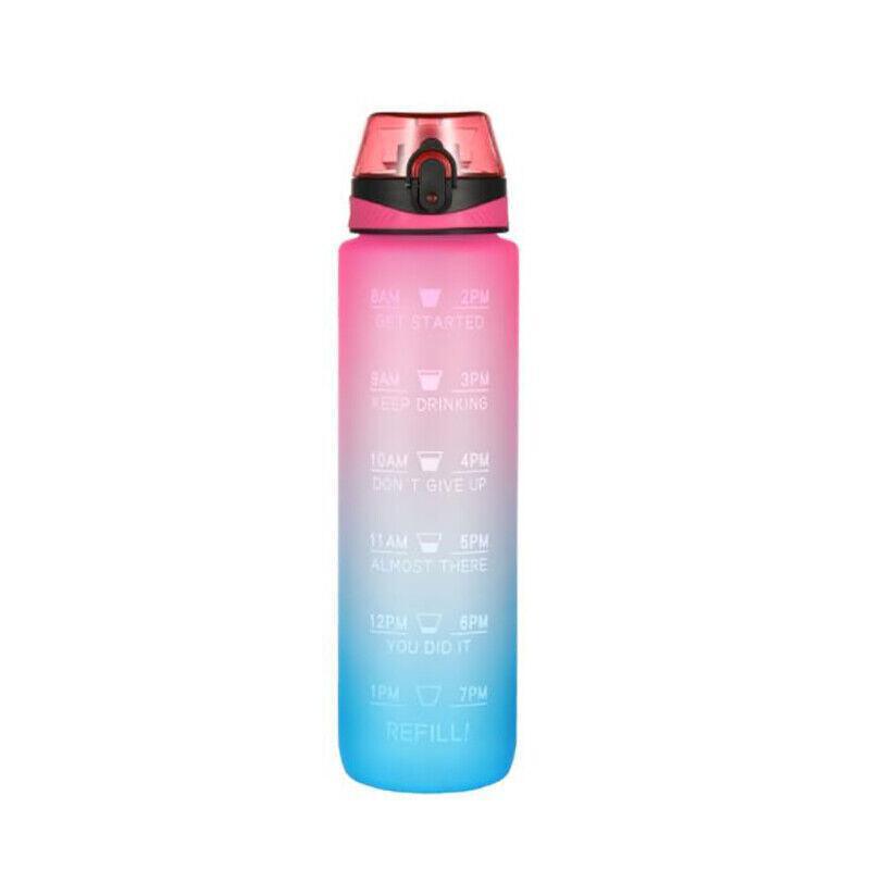 1L Water Bottle Motivational Drink Flask With Time Markings Bpa Free Sport Gym - Red+Blue
