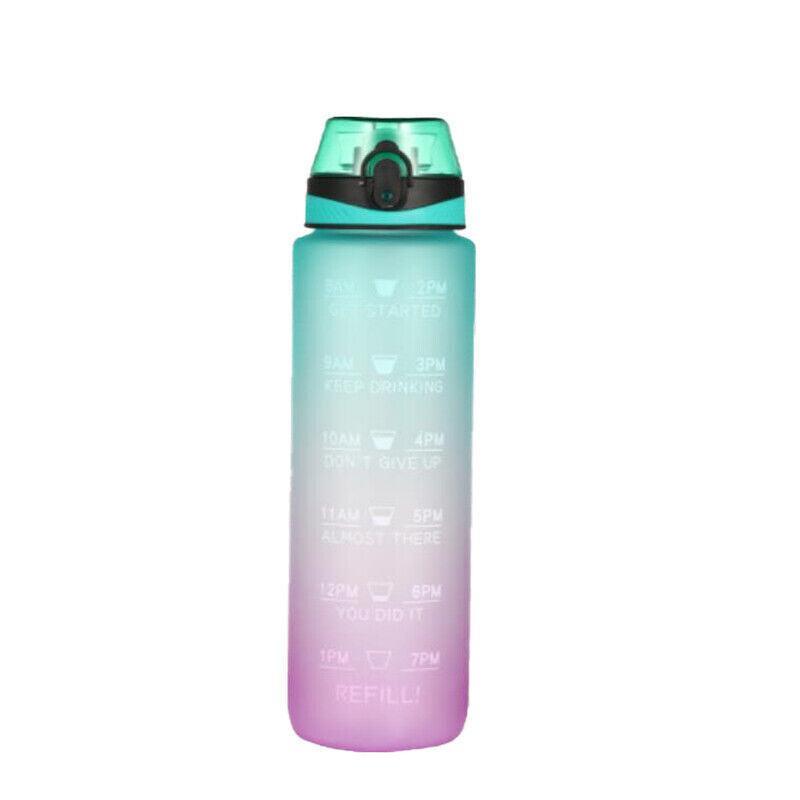 1L Water Bottle Motivational Drink Flask With Time Markings Bpa Free Sport Gym - Red+Blue
