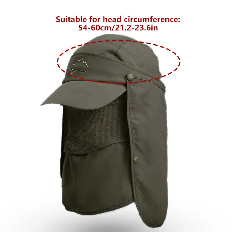 Unisex Face Neck Flap Hat Wide Brim Cap Hiking Fishing Sun Protection Outdoor - Army Green