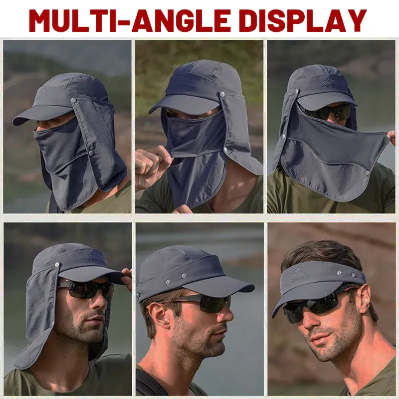 Unisex Face Neck Flap Hat Wide Brim Cap Hiking Fishing Sun Protection Outdoor - Army Green