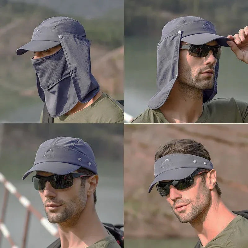 Unisex Face Neck Flap Hat Wide Brim Cap Hiking Fishing Sun Protection Outdoor - Army Green
