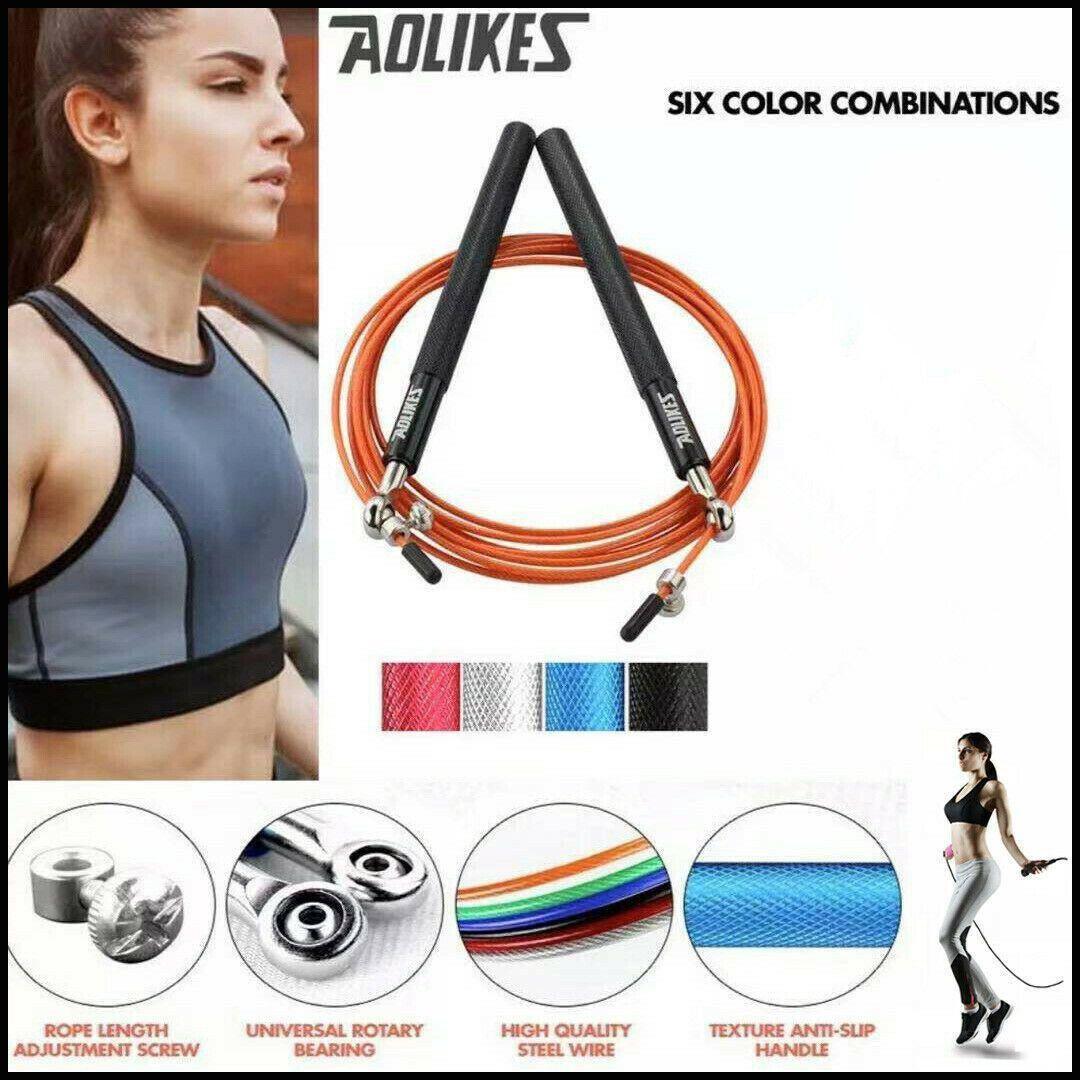Aolikes Adjustable High Speed Steel Skipping Jump Rope Dual Bearings Gym Boxing - Green