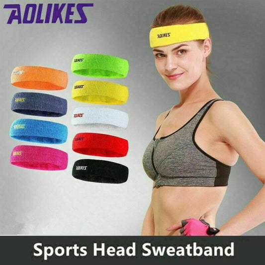 Aolikes Headbands Sweatband Cotton Hair Gym Yoga Stretch Sport Sweat Band - Black