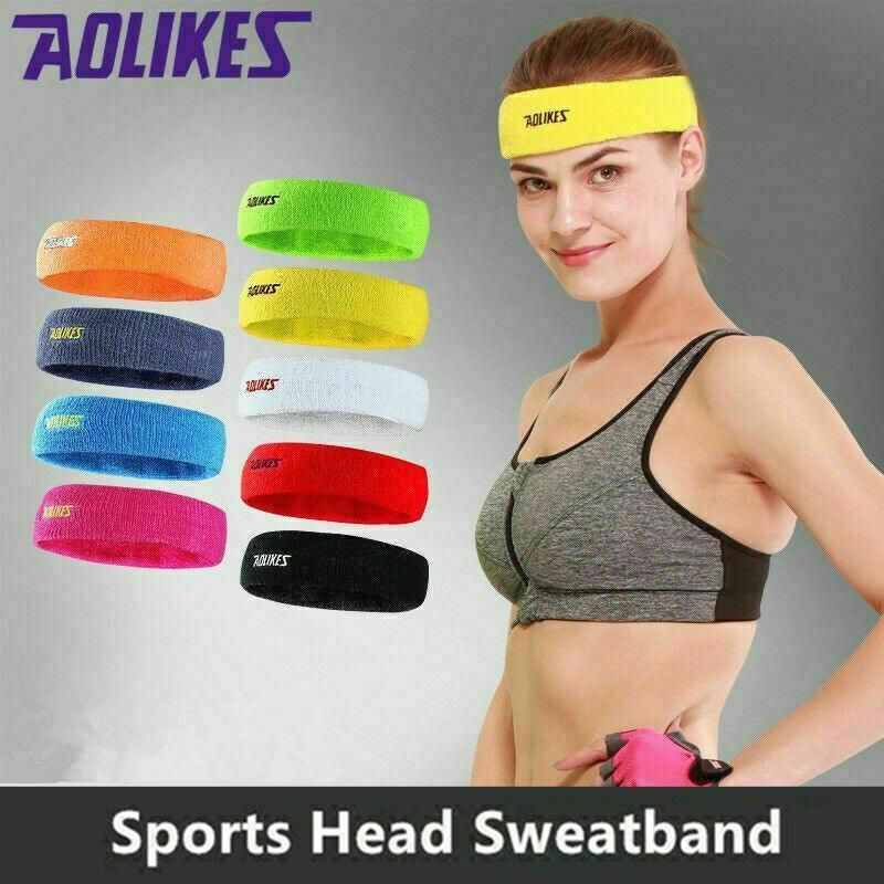 Aolikes Headbands Sweatband Cotton Hair Gym Yoga Stretch Sport Sweat Band - Yellow