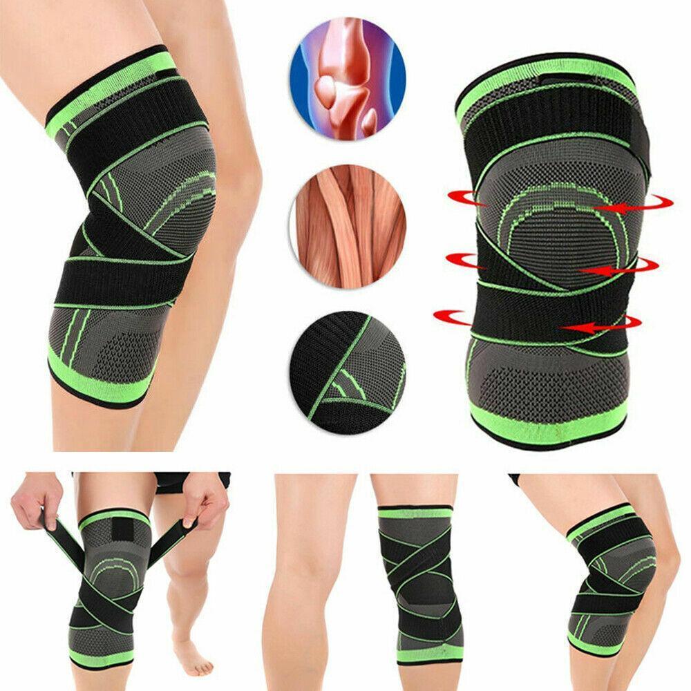 3D Weaving Knee Brace Breathable Sleeve Support Running Jogging Joint Pain Leg Green - Green-M