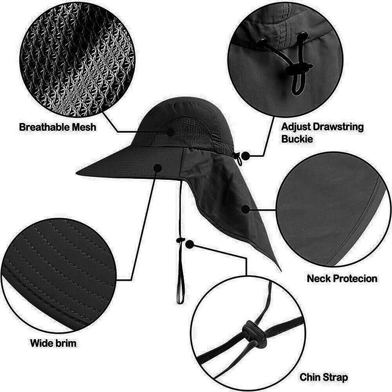 1x Neck Flap Cap Unisex Outdoor Sport Fishing Hat Sun Protection Wide Brim Cover - Navy