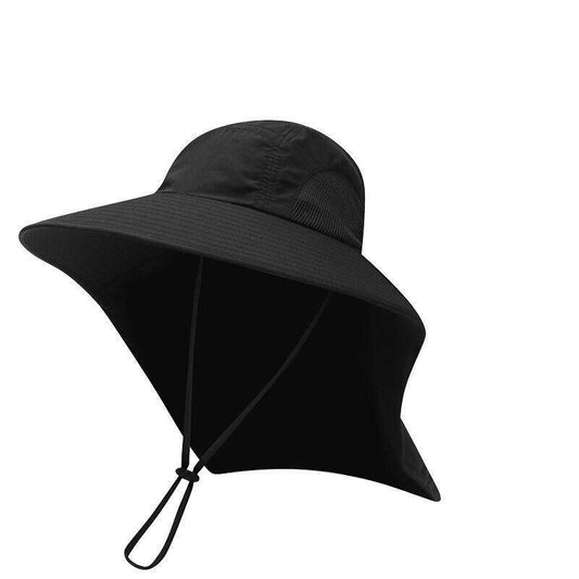 1x Neck Flap Cap Unisex Outdoor Sport Fishing Hat Sun Protection Wide Brim Cover - Black