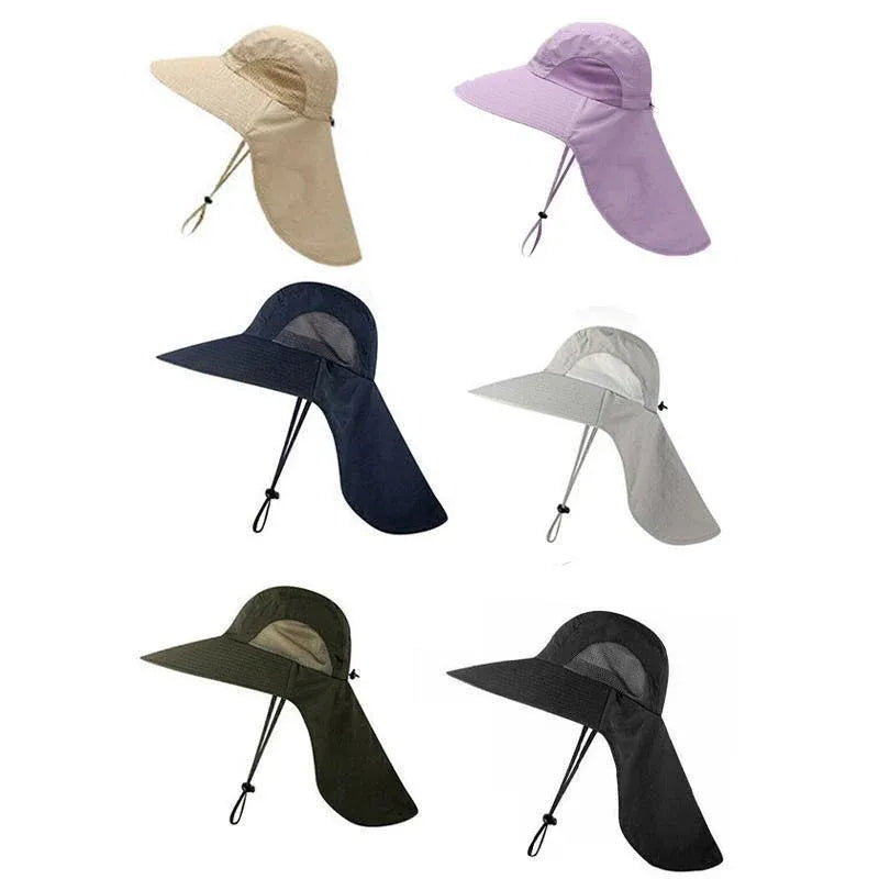 1x Neck Flap Cap Unisex Outdoor Sport Fishing Hat Sun Protection Wide Brim Cover - Black