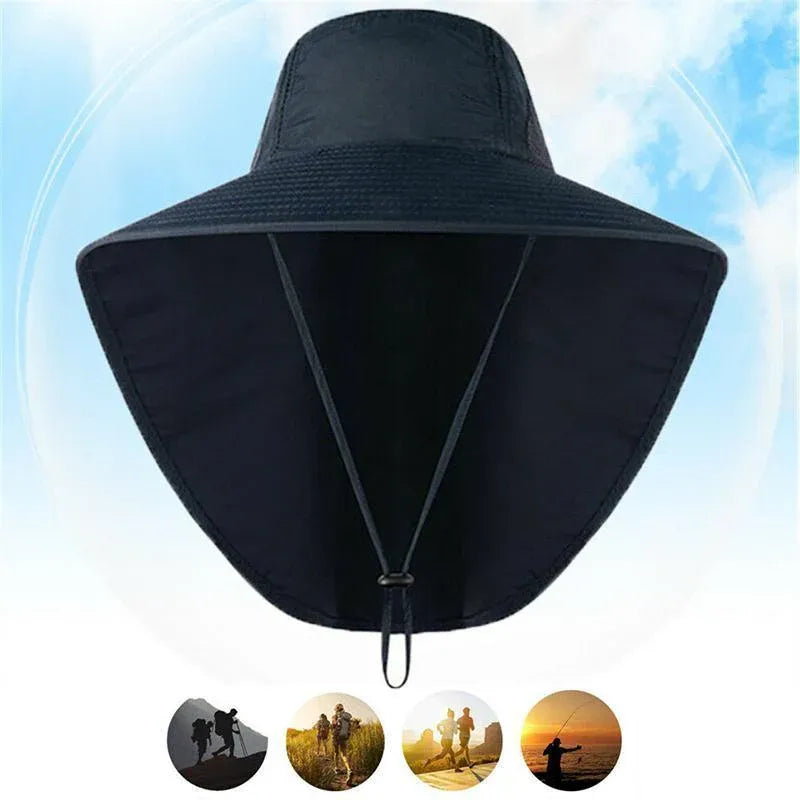 1x Neck Flap Cap Unisex Outdoor Sport Fishing Hat Sun Protection Wide Brim Cover - Black