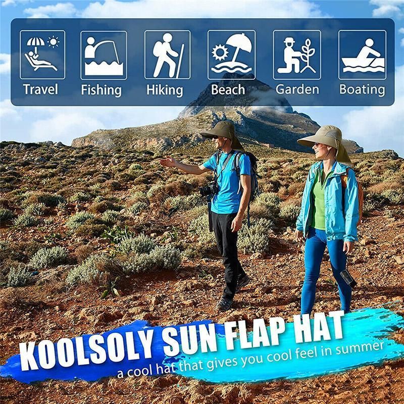 1x Neck Flap Cap Unisex Outdoor Sport Fishing Hat Sun Protection Wide Brim Cover - Black
