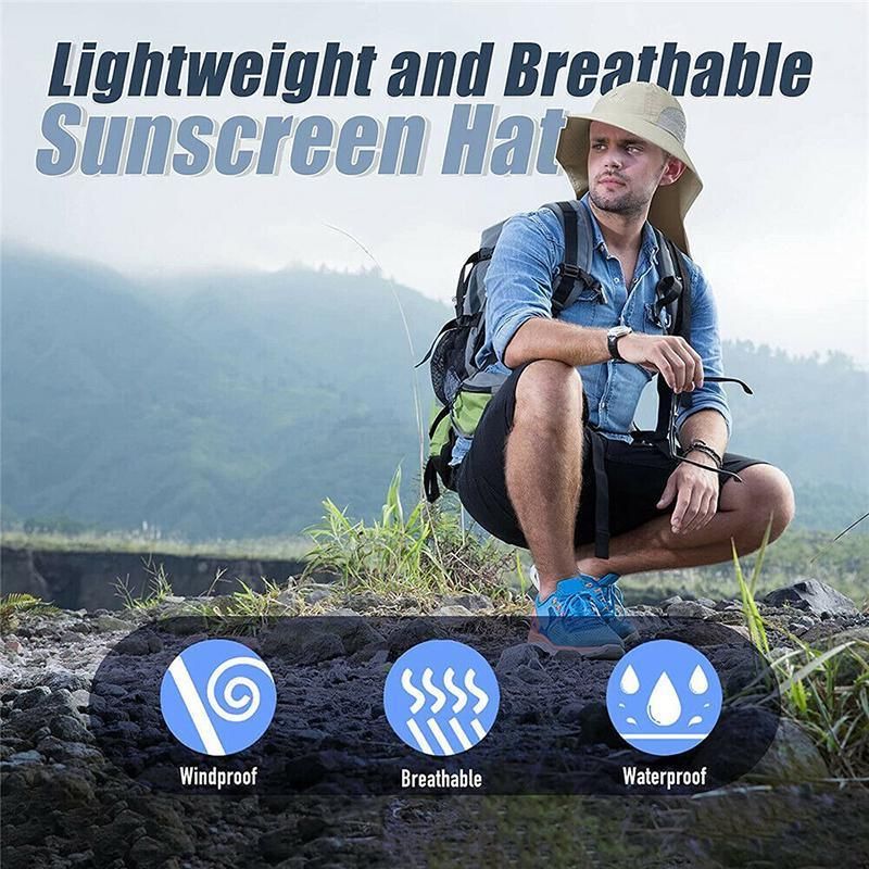 1x Neck Flap Cap Unisex Outdoor Sport Fishing Hat Sun Protection Wide Brim Cover - Black