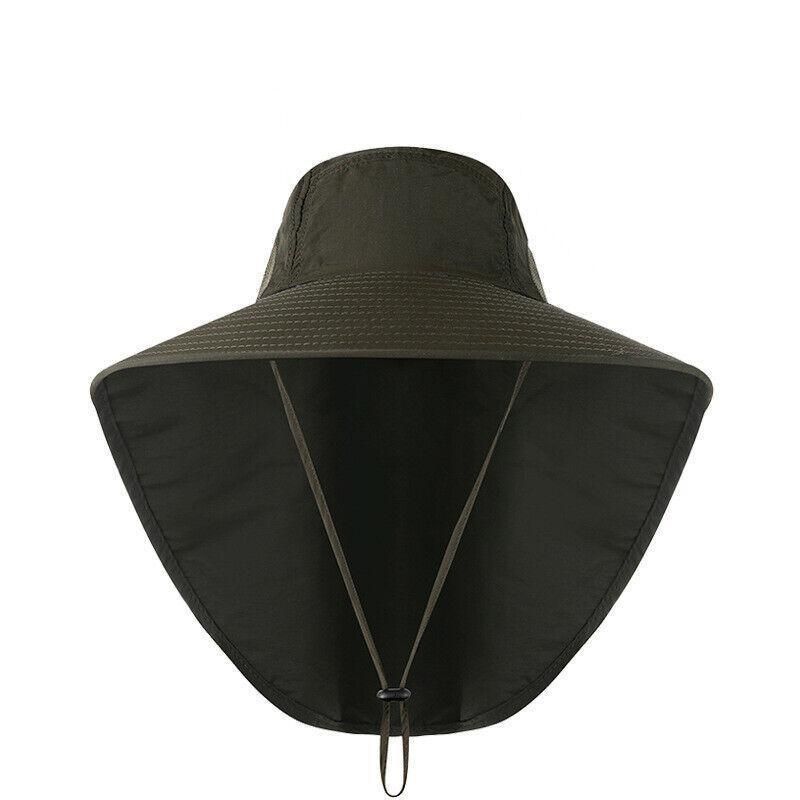 1x Neck Flap Cap Unisex Outdoor Sport Fishing Hat Sun Protection Wide Brim Cover - Black