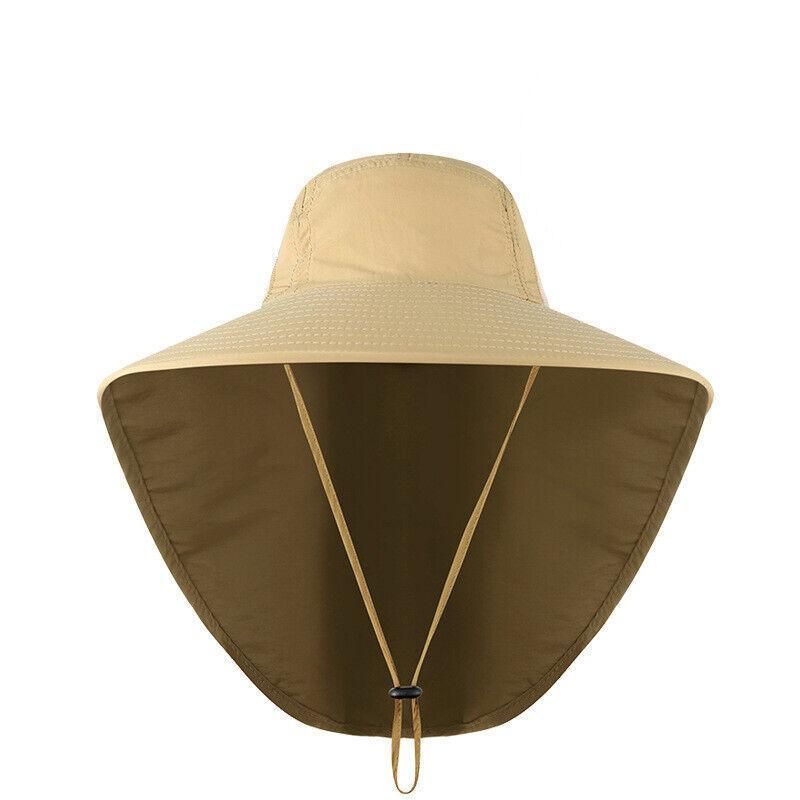 1x Neck Flap Cap Unisex Outdoor Sport Fishing Hat Sun Protection Wide Brim Cover - Khaki