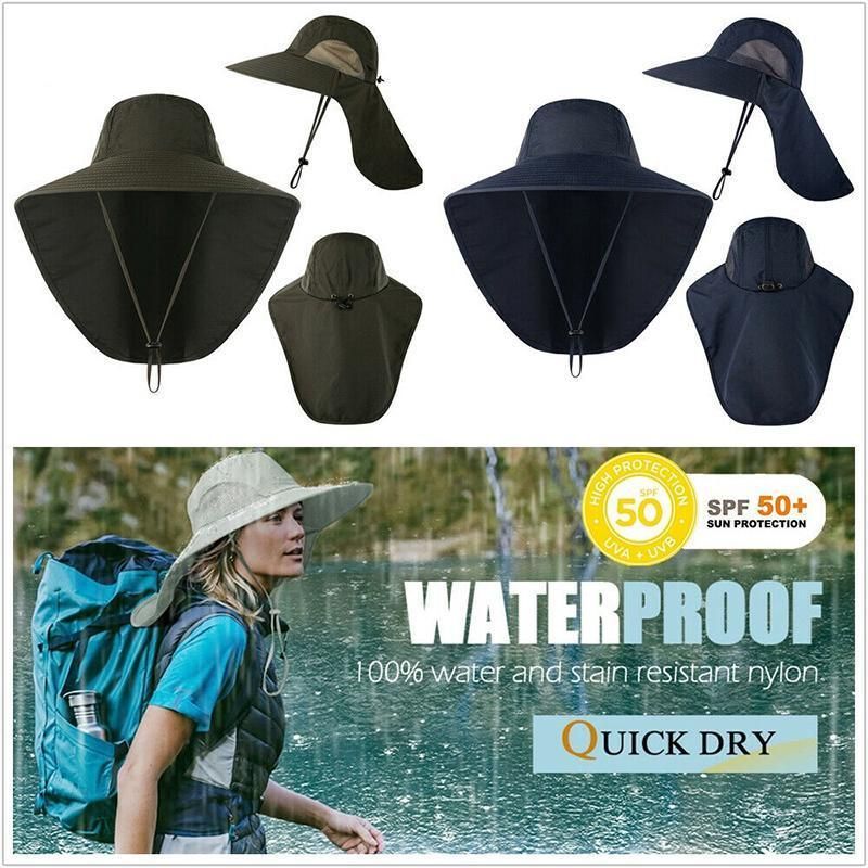 1x Neck Flap Cap Unisex Outdoor Sport Fishing Hat Sun Protection Wide Brim Cover - Khaki