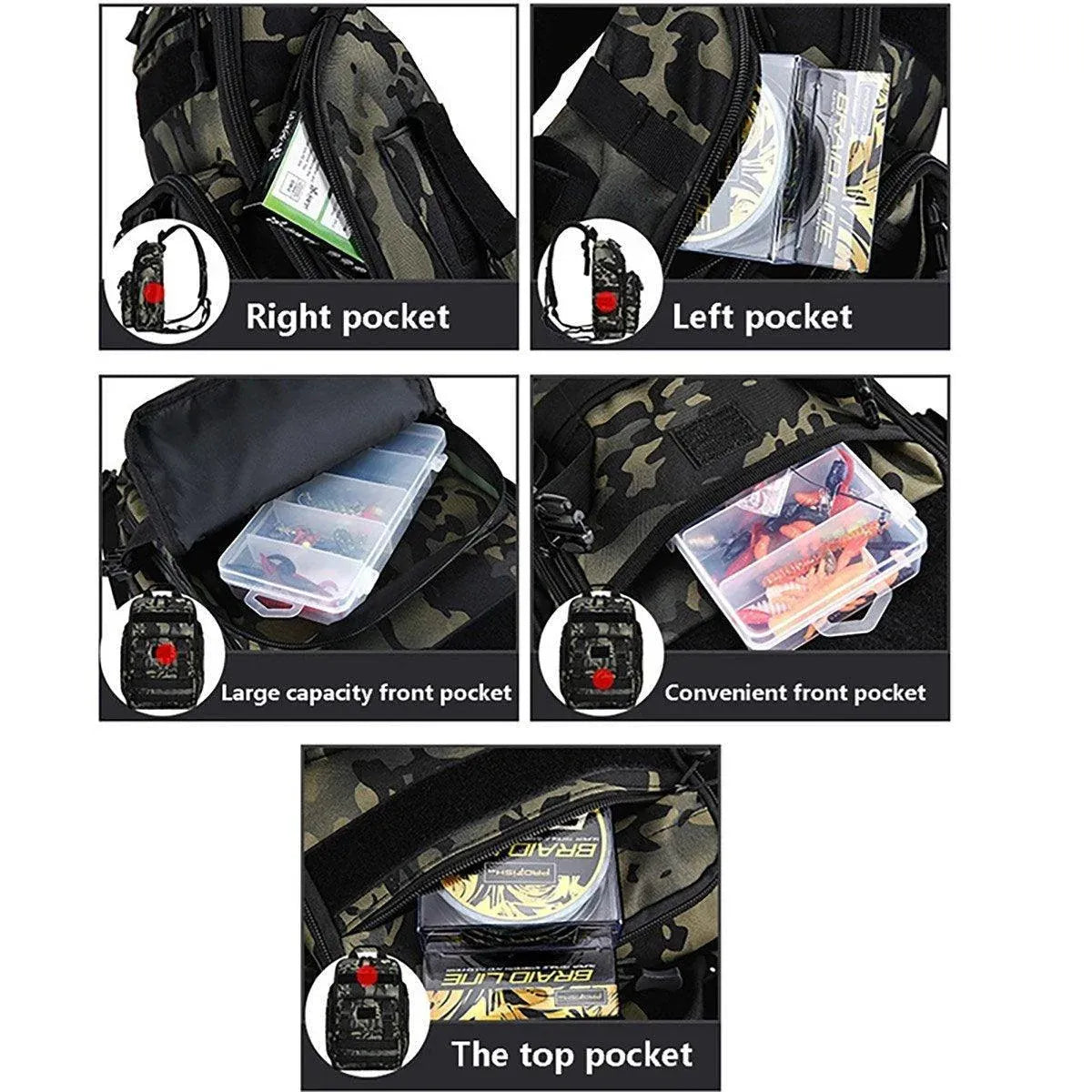 Fishing Tackle Backpack Storage Bag Shoulder Fishing Gear Bags Outdoor Backpack - Black