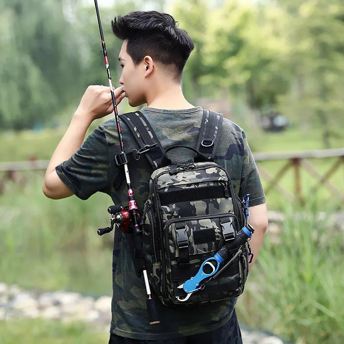 Fishing Tackle Backpack Storage Bag Shoulder Fishing Gear Bags Outdoor Backpack - Black