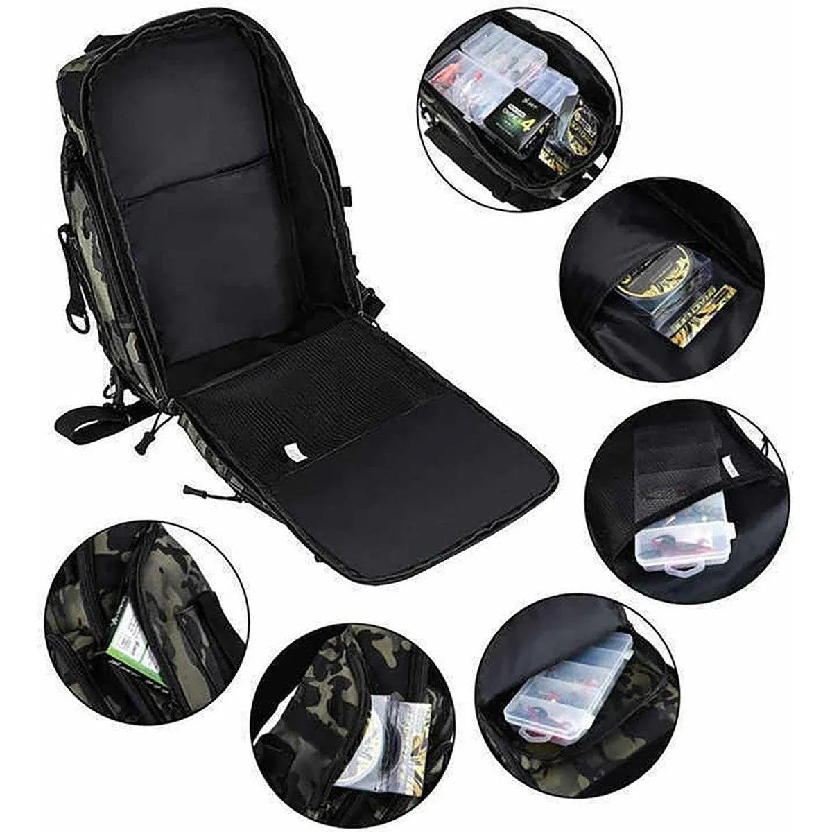 Fishing Tackle Backpack Storage Bag Shoulder Fishing Gear Bags Outdoor Backpack - Night Camouflage