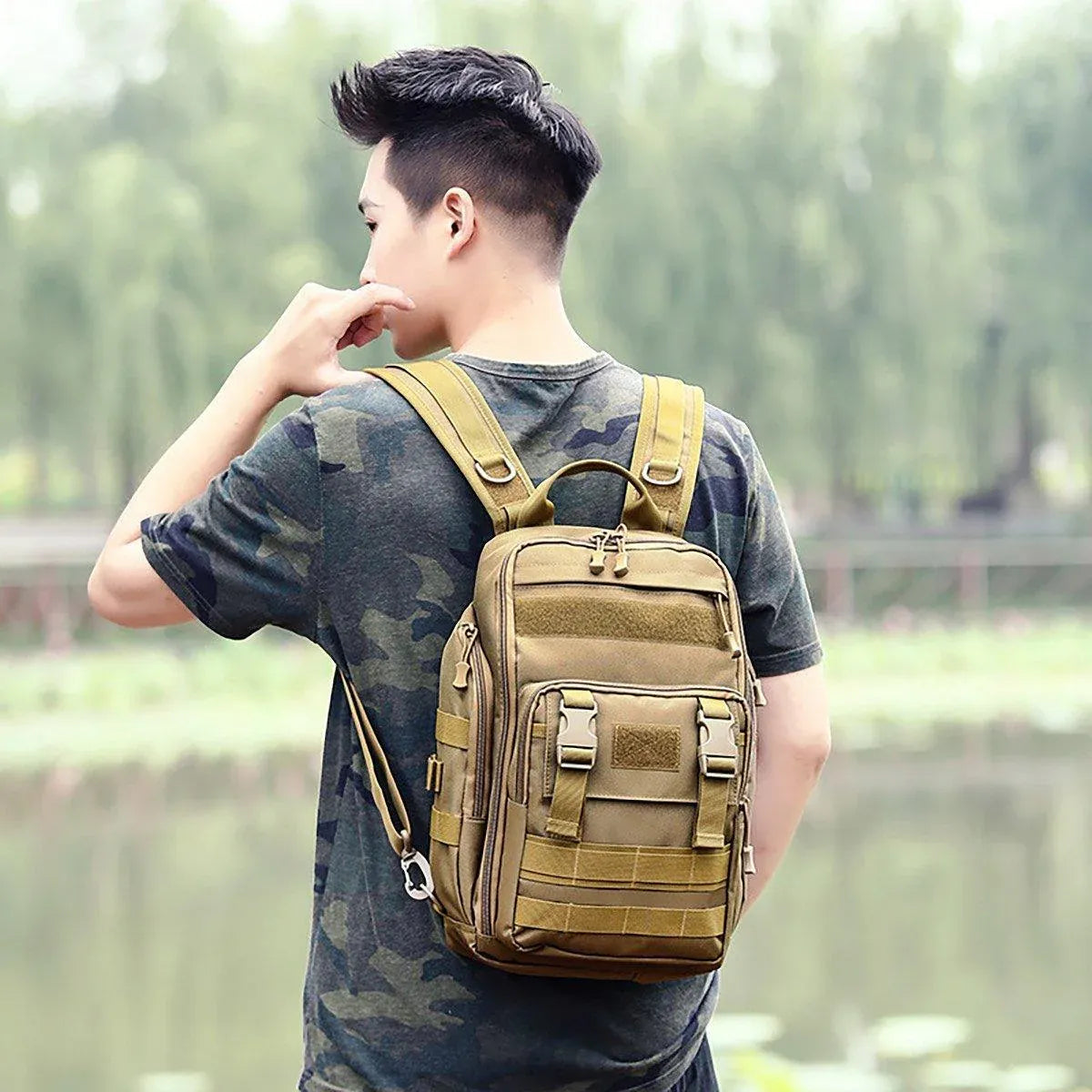 Fishing Tackle Backpack Storage Bag Shoulder Fishing Gear Bags Outdoor Backpack - Night Camouflage