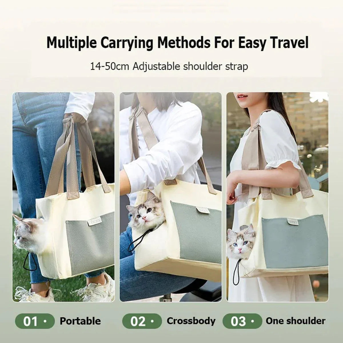 Portable Breathable Adjustable Crossbody Pet Carrier Bag Large Capacity for Pet - Beige