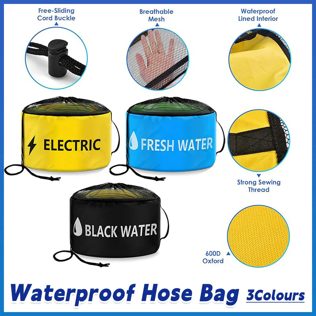 Hose Storage Bag Caravan Camping RV Cable Water Hose Electrical Cords Organizer - Blue