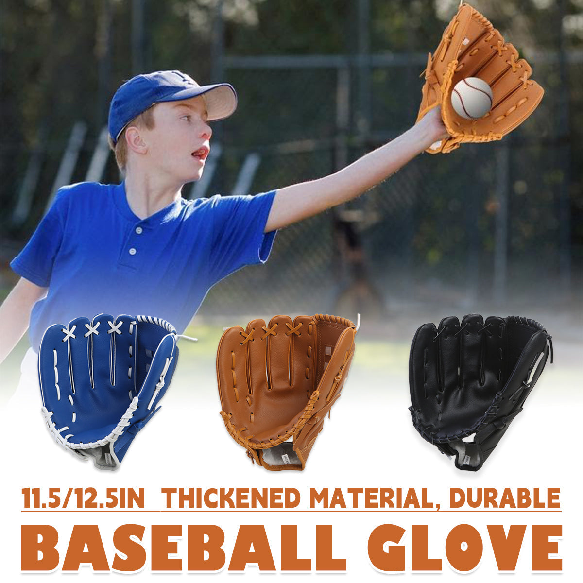 Baseball Glove Thickened Softball Glove Pitcher Mitt Sports Training Outdoor - Blue - 12.5in
