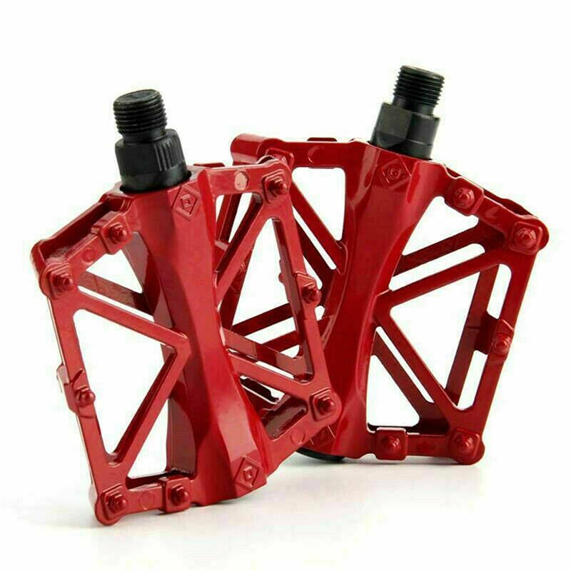 Bike Pedals Alloy Mountain Road MTB Colored Bicycle Nonslip Cycling Pedals 9/16" - Red