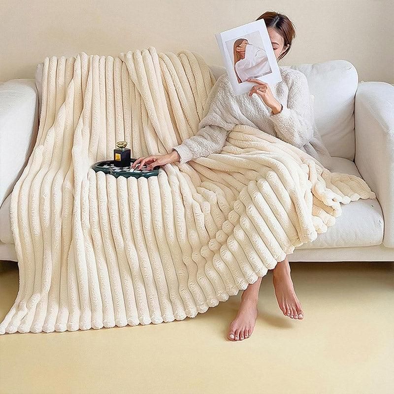 Plush Blanket Leisure Blanket Autumn Winter Warm Nap Throw Soft Cozy - White-100x150cm