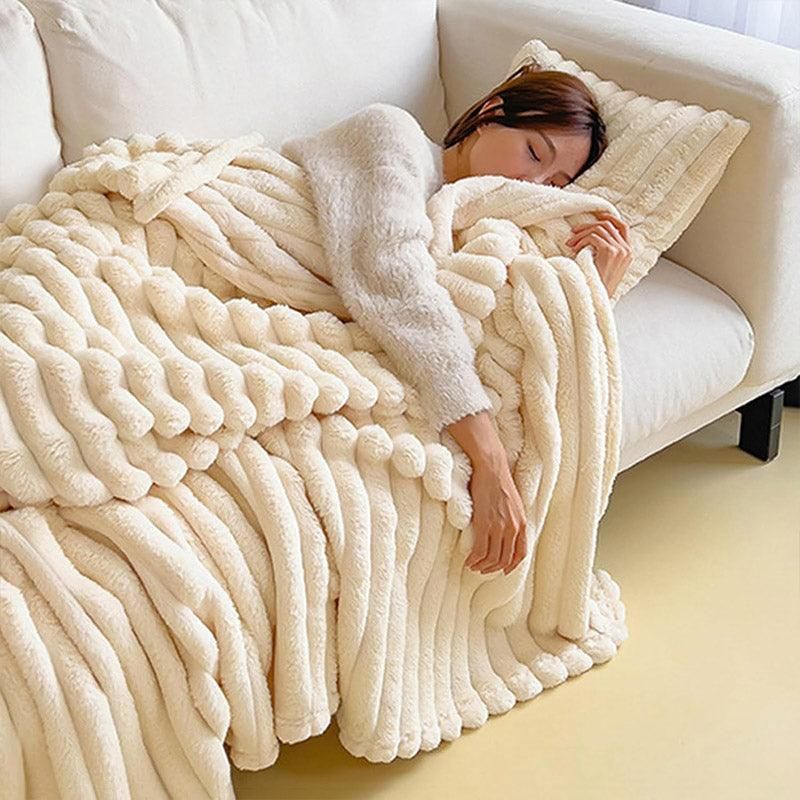 Plush Blanket Leisure Blanket Autumn Winter Warm Nap Throw Soft Cozy - White-150x200cm