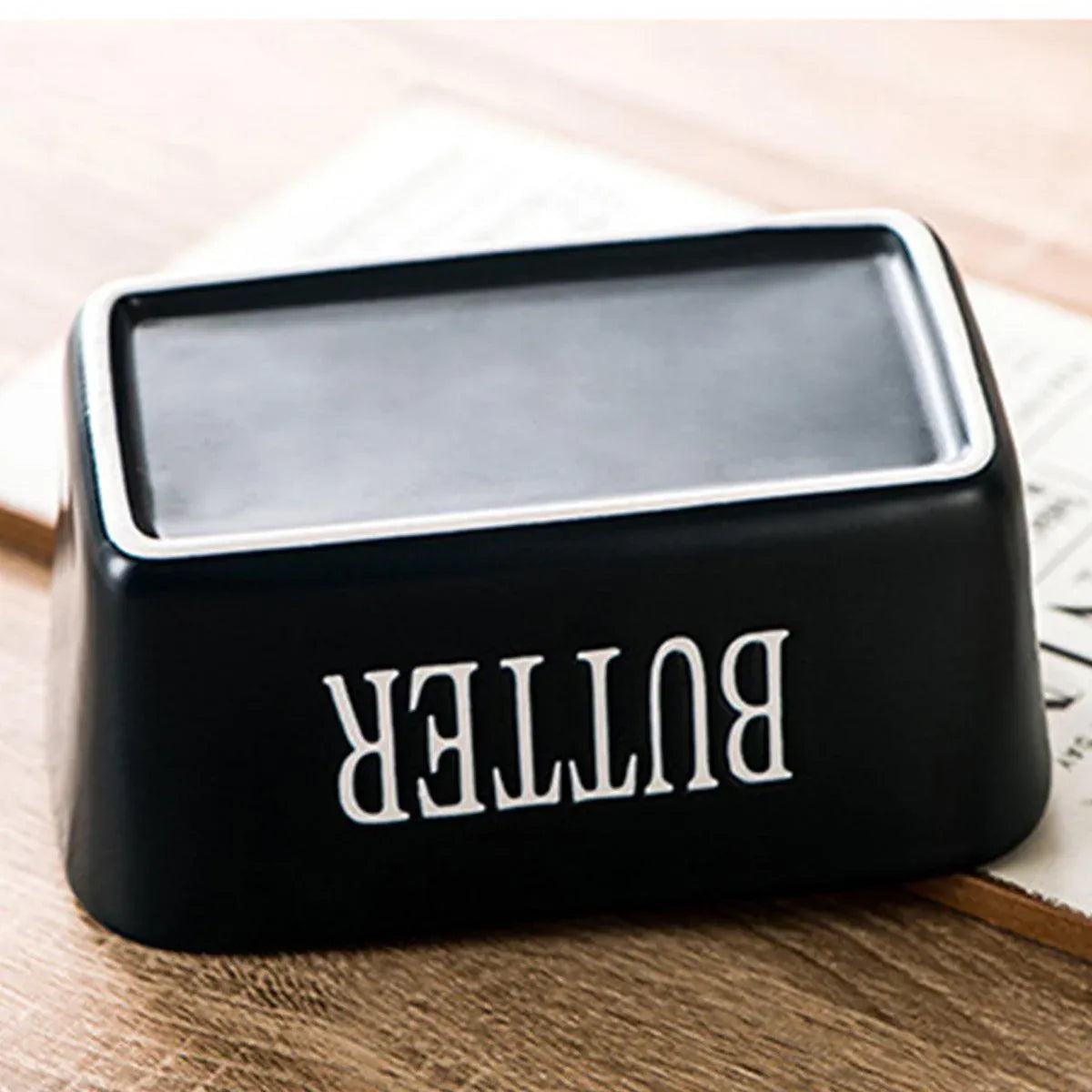 Butter Box with Knife Rectangular Cheese Container with Wooden Lid for Kitchen - Blue