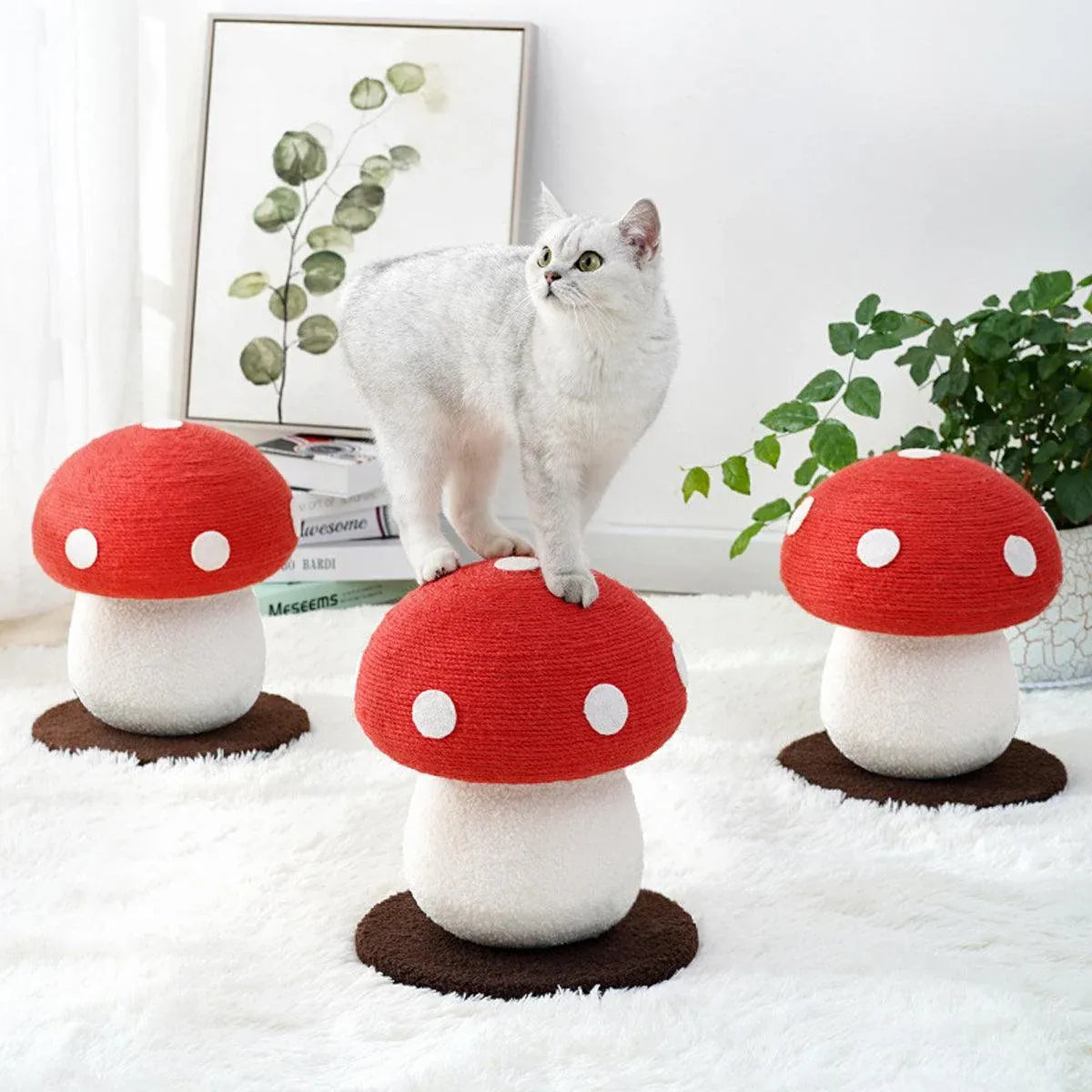 Red Mushroom Cat Climbing Frame Vertical Scratching Post Board Pet Furniture