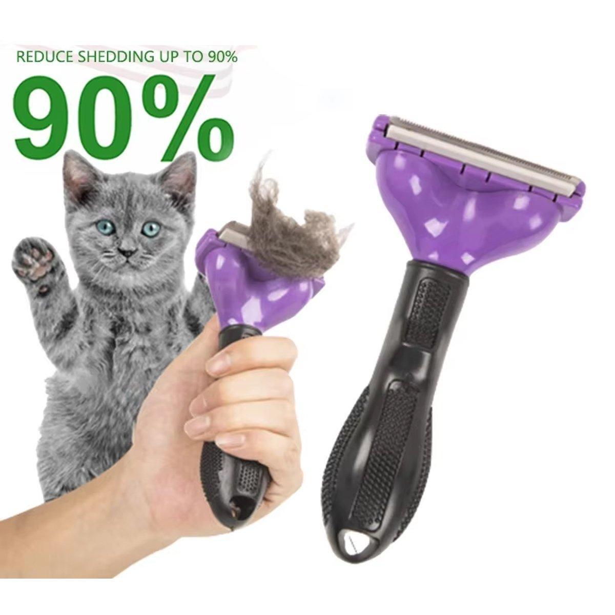 Pet Hair Removal Brush Deshedding Tool for Cats Dogs Grooming Comb Fur Remover - Purple