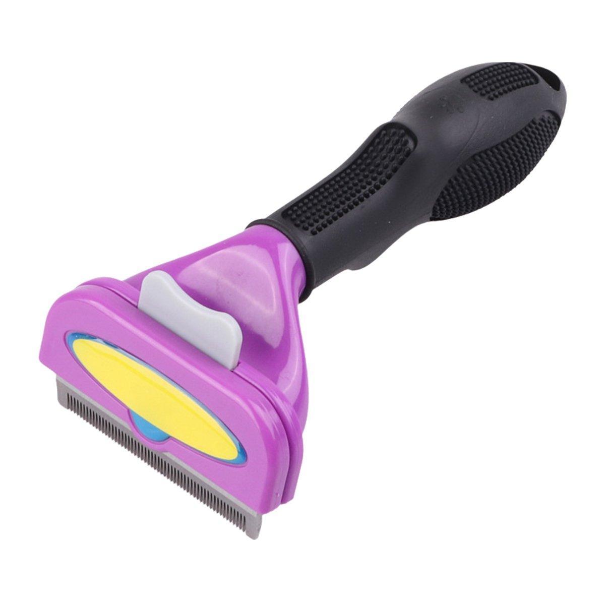 Pet Hair Removal Brush Deshedding Tool for Cats Dogs Grooming Comb Fur Remover - Purple