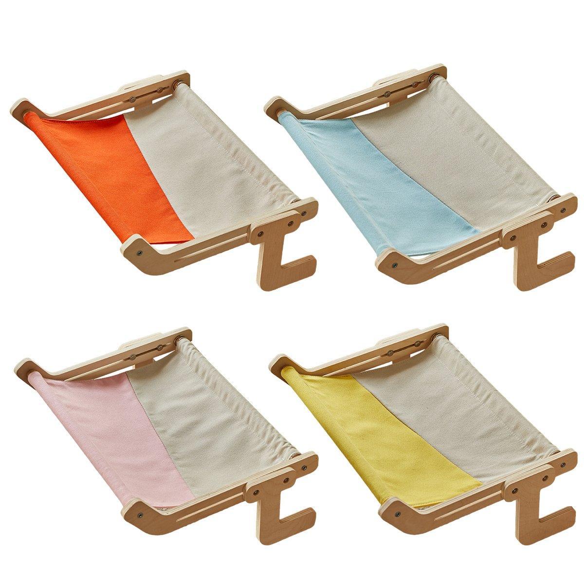 Window Hanging Cat Hammock Solid Wood Sun Bed Nest for All Seasons Durable - Grey+Pink