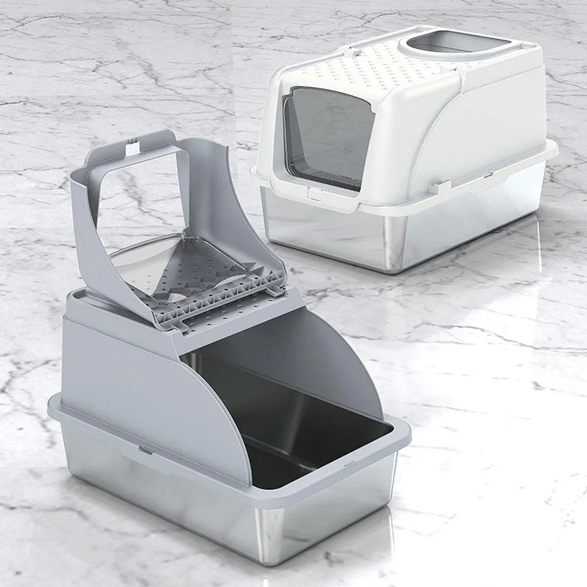 Durable Stainless Steel Cat Litter Box Pan Pet Toilet Odor Control Tray Large - Grey