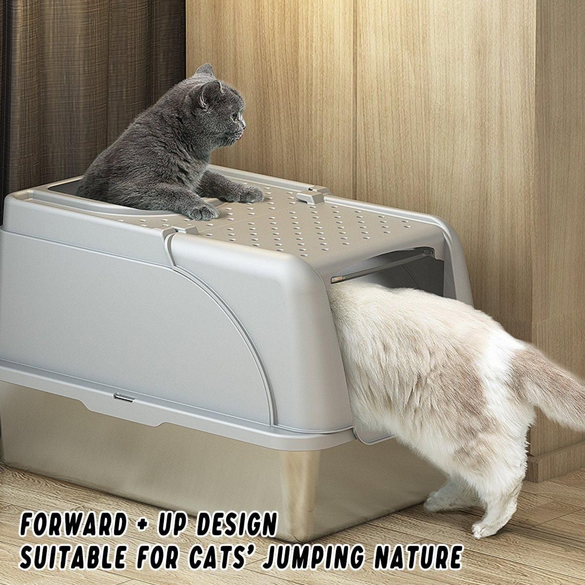 Durable Stainless Steel Cat Litter Box Pan Pet Toilet Odor Control Tray Large - White