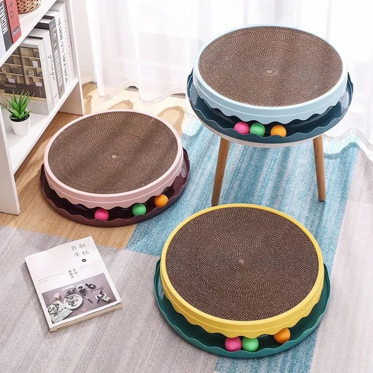 Cat Scratcher Turntable Toy Large Round Corrugated Board Nest Scratch Resistant - Blue