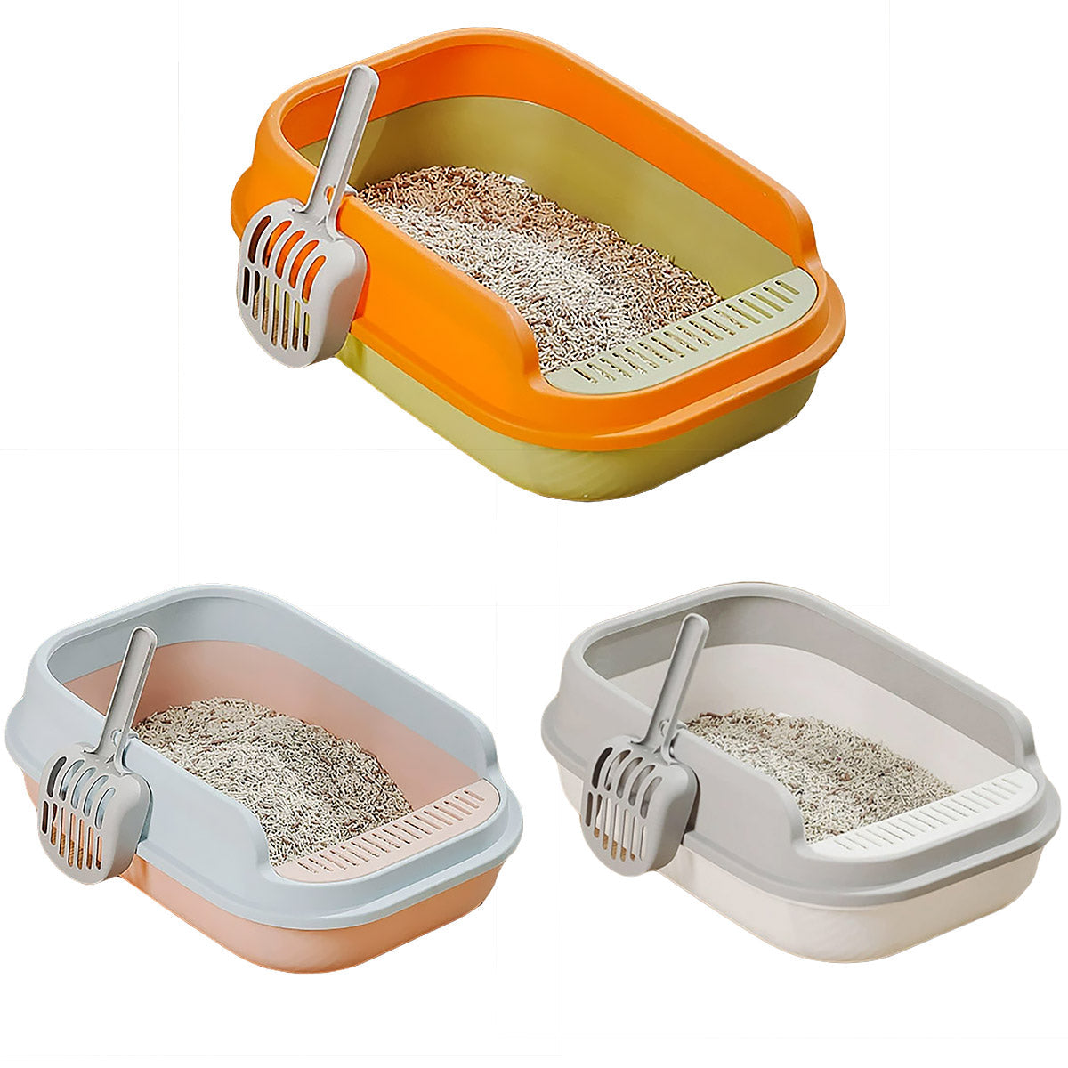 12L Semi Enclosed Large Cat Litter Box with Delivery Shovel Easy Clean Toilet - White-Grey