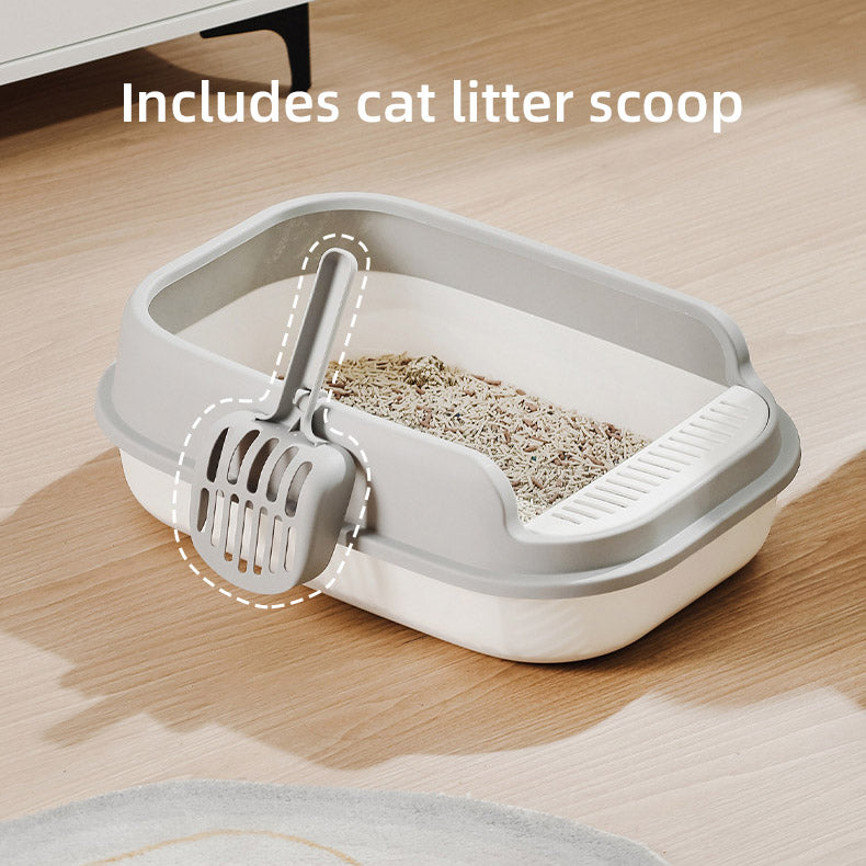 12L Semi Enclosed Large Cat Litter Box with Delivery Shovel Easy Clean Toilet - White-Grey