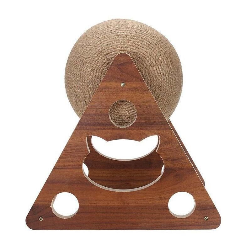 Wooden Cat Scratcher Toy with Rotating Sisal Ball Scratch Post Triangle Frame