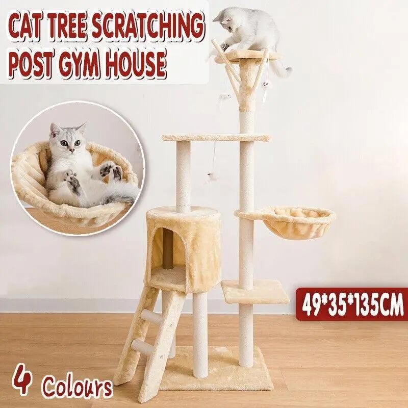 Cat Tree Scratching Post Gym House Condo Scratcher Furniture Tower - Grey