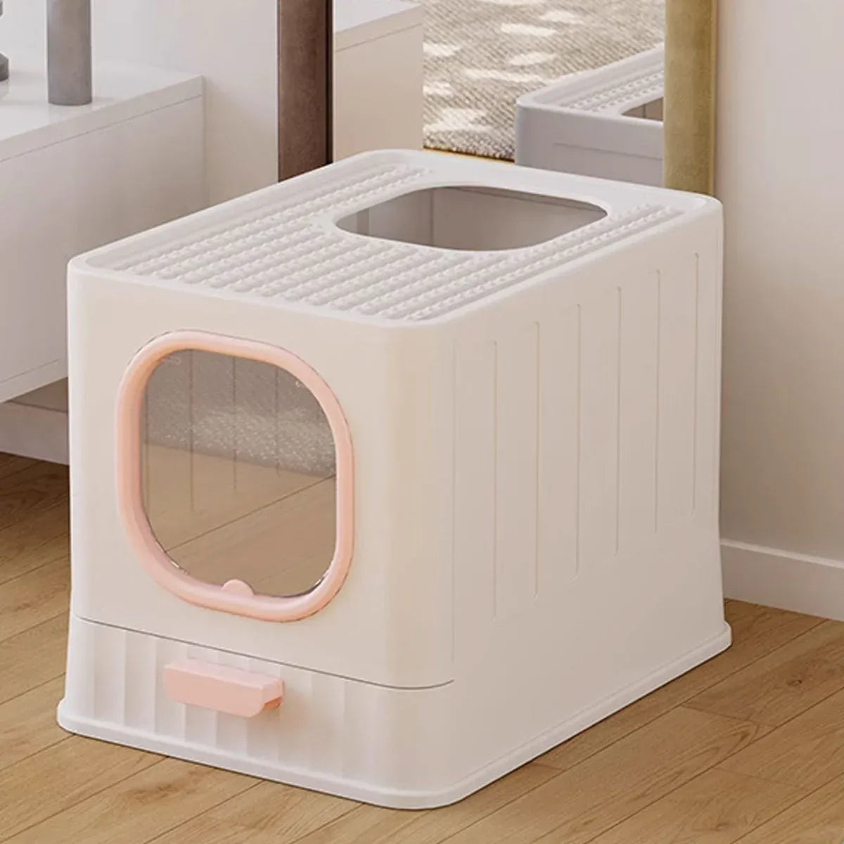 Pink Fully Enclosed Cat Litter Box Large Plastic Toilet for Cats with Lid Tray