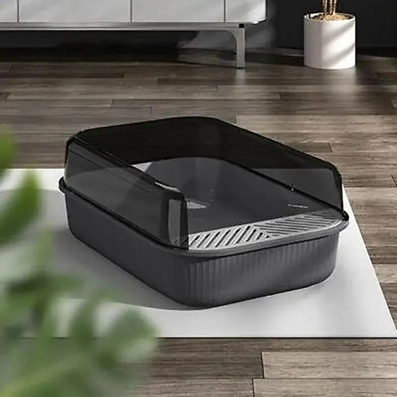 Litter Tray Box with Splash Guard and Wide Opening for Cats Open Top Design - Grey