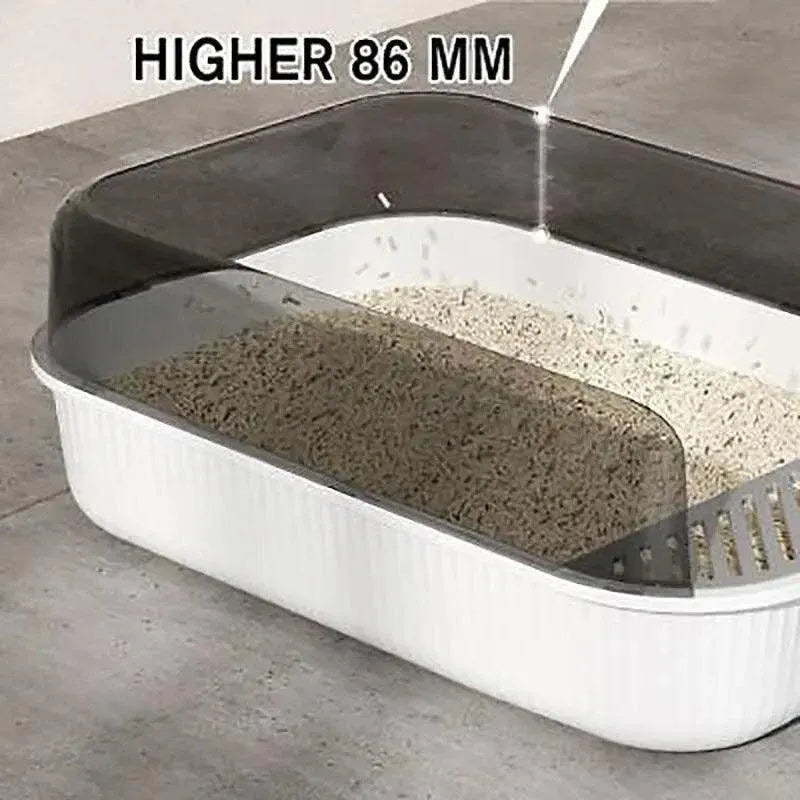 Litter Tray Box with Splash Guard and Wide Opening for Cats Open Top Design - Grey