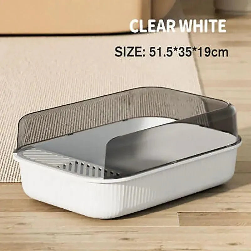 Litter Tray Box with Splash Guard and Wide Opening for Cats Open Top Design - Grey