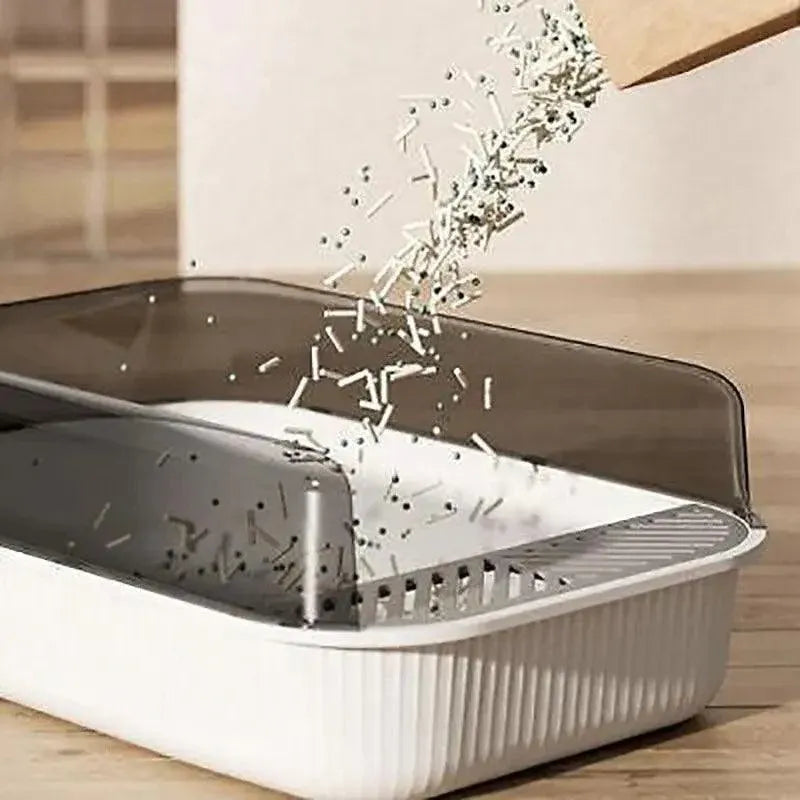 Litter Tray Box with Splash Guard and Wide Opening for Cats Open Top Design - Grey