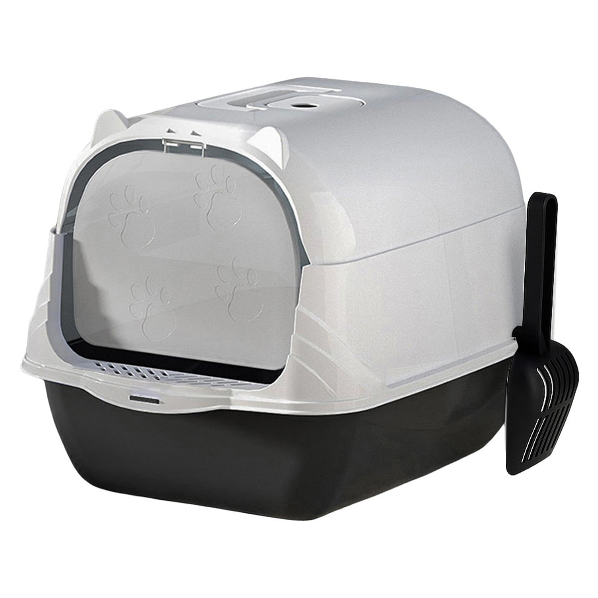 Enclosed Cat Litter Box Lid Scoop Splash Proof Lift Top Removable Toilet Tray - Black
